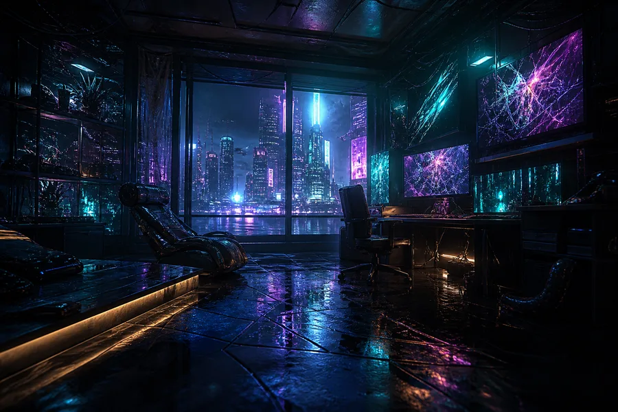 Cyberpunk Hacker Room With Neon Screens Cyberpunk Wallpaper  3 4K