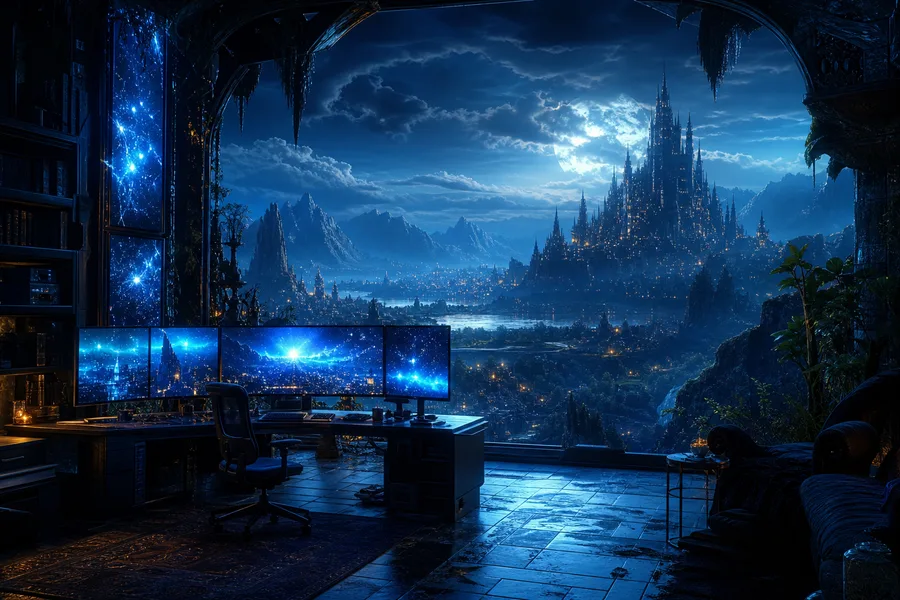 Cyberpunk Hacker Room With Neon Screens Fantasy Wallpaper  3 4K