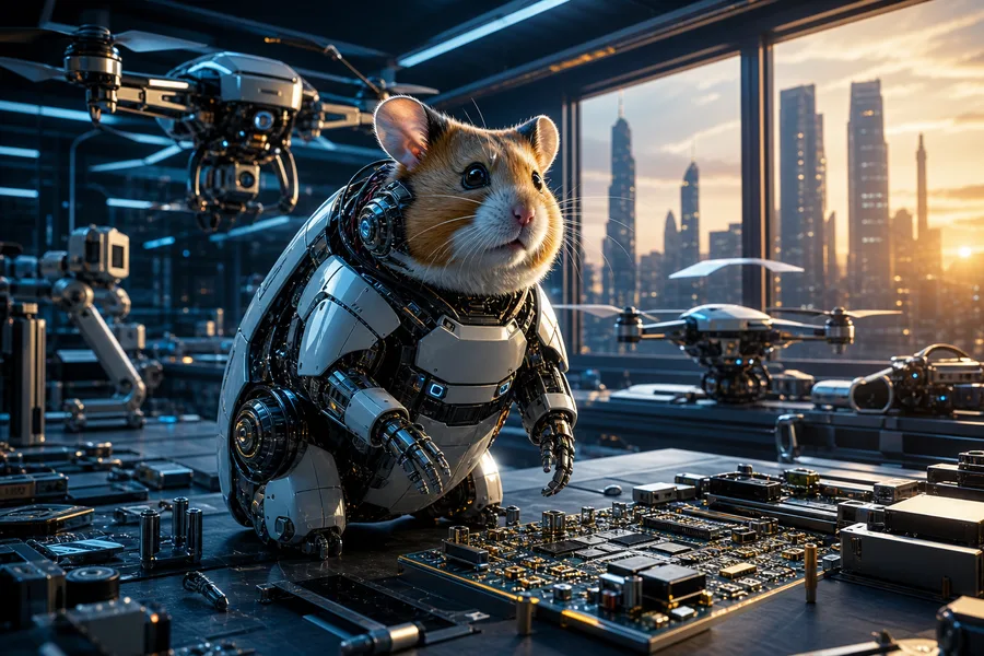 Cyberpunk Hacker Room With Neon Screens Hamster-Robotics Wallpaper  3 4K