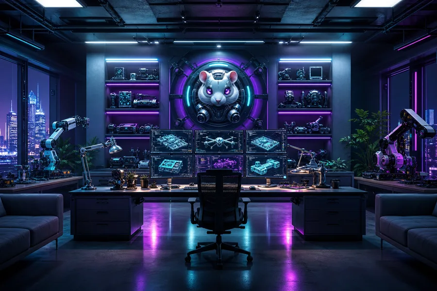 Cyberpunk Hacker Room With Neon Screens Hamster-Robotics Wallpaper  3 4K