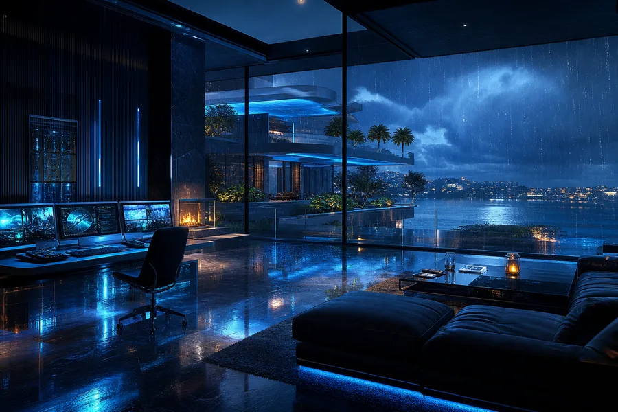Cyberpunk Hacker Room With Neon Screens Luxury-Villas Wallpaper  3 4K