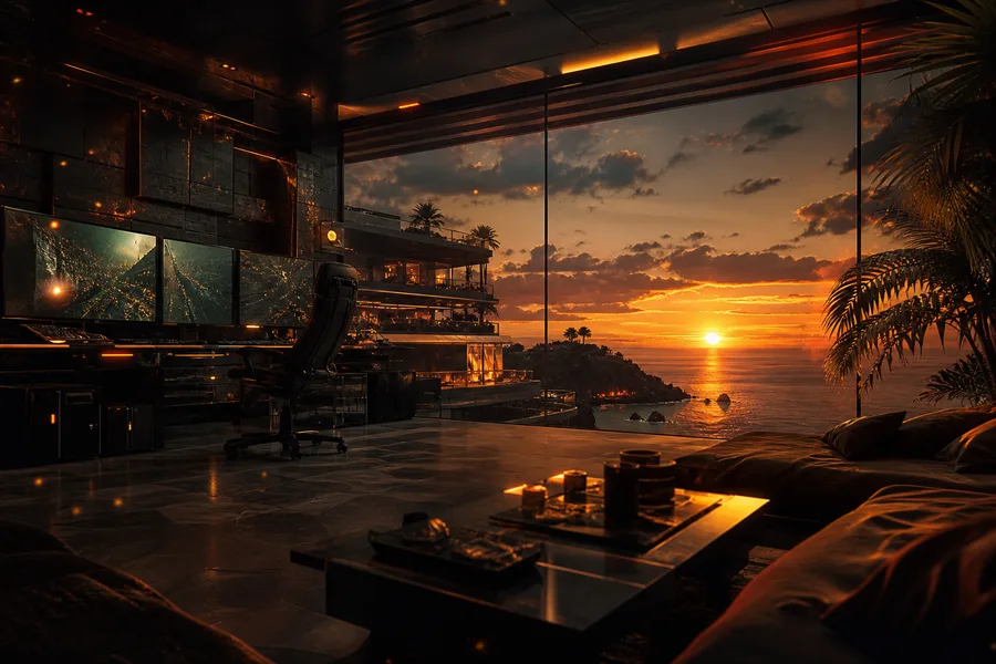 Cyberpunk Hacker Room With Neon Screens Luxury-Villas Wallpaper  3 4K