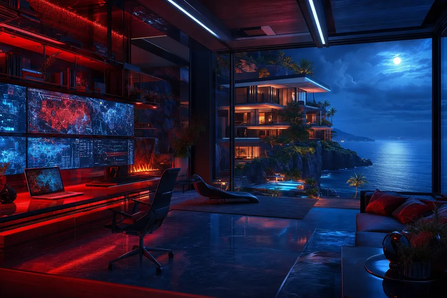 Cyberpunk Hacker Room With Neon Screens Luxury-Villas Wallpaper  3 4K