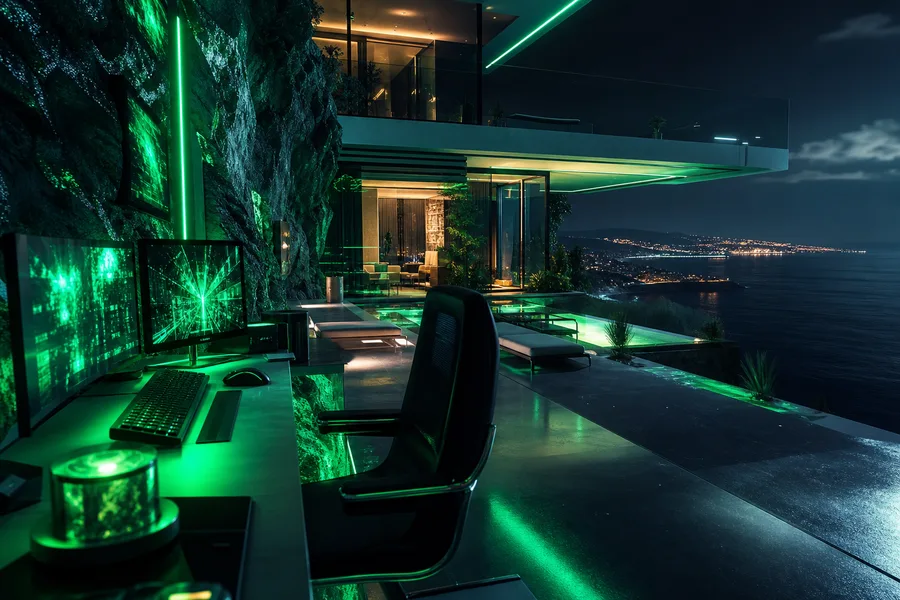 Cyberpunk Hacker Room With Neon Screens Luxury-Villas Wallpaper  3 4K