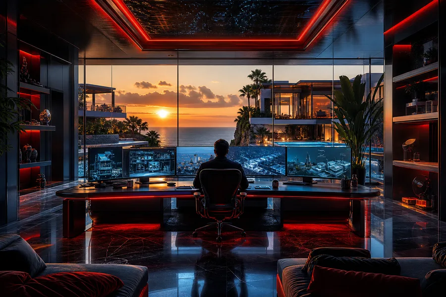 Cyberpunk Hacker Room With Neon Screens Luxury-Villas Wallpaper  3 4K