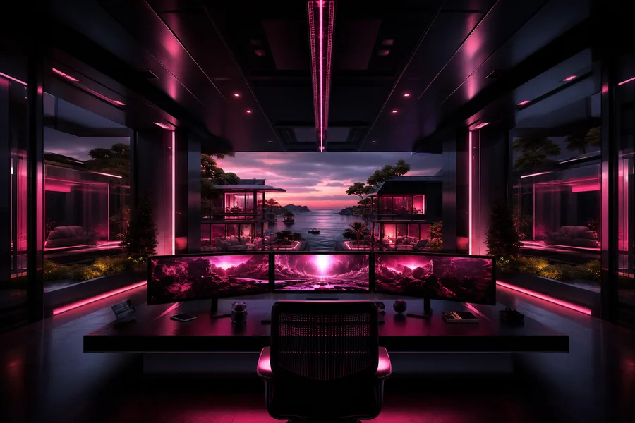 Cyberpunk Hacker Room With Neon Screens Luxury-Villas Wallpaper  3 4K