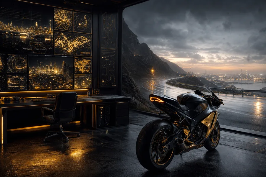 Cyberpunk Hacker Room With Neon Screens Motorcycles Wallpaper  3 4K