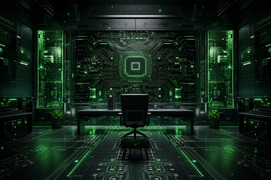 Cyberpunk Hacker Room With Neon Screens Pcb-Design Wallpaper  3 4K