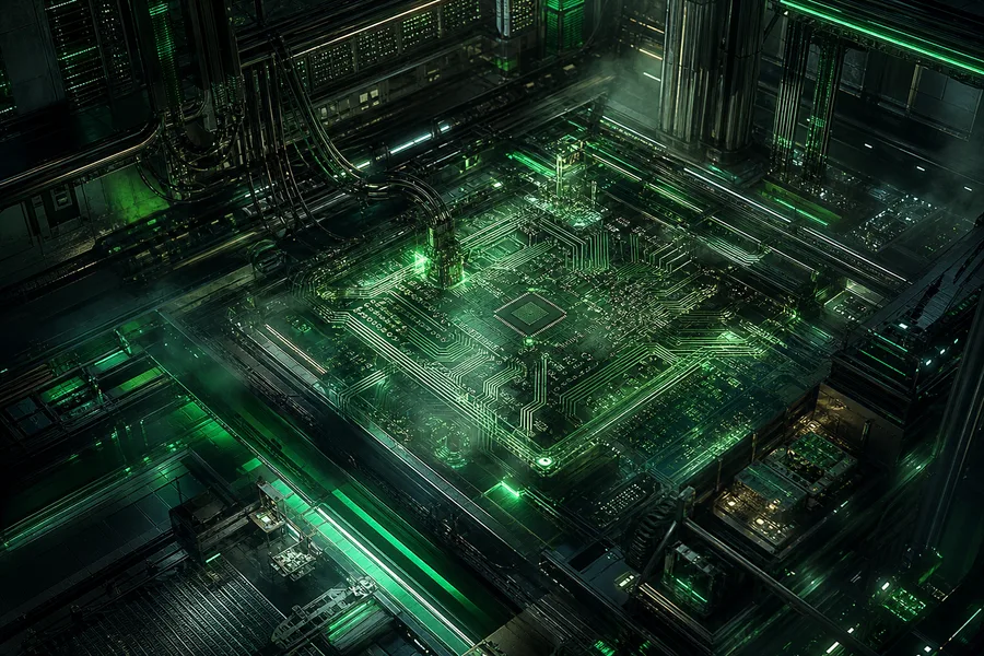Cyberpunk Hacker Room With Neon Screens Pcb-Design Wallpaper  3 4K