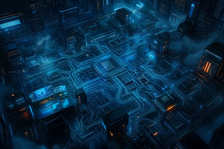 Cyberpunk Hacker Room With Neon Screens Pcb-Design Wallpaper  3 4K
