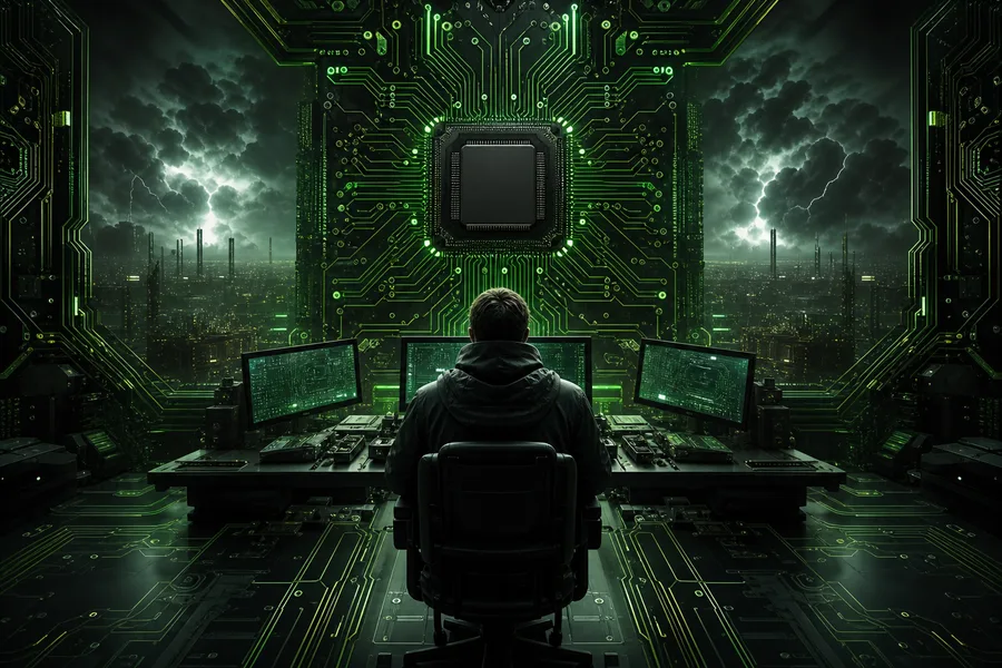 Cyberpunk Hacker Room With Neon Screens Pcb-Design Wallpaper  3 4K