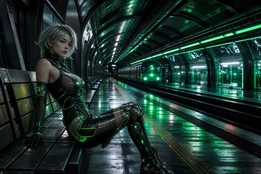 Cyberpunk Subway Station Ai-Girls Wallpaper  10 4K