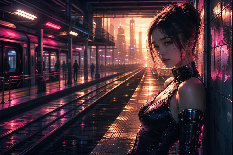 Cyberpunk Subway Station Ai-Girls Wallpaper  10 4K