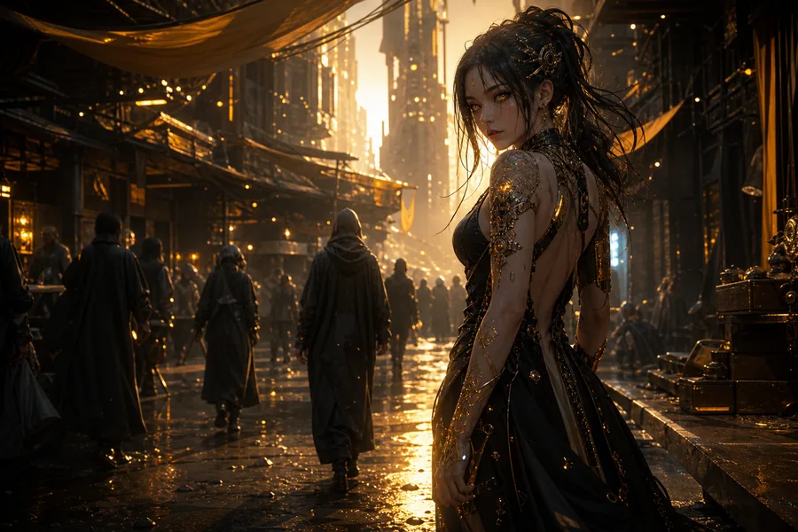Dark Cyberpunk Market Street Ai-Girls Wallpaper  8 4K