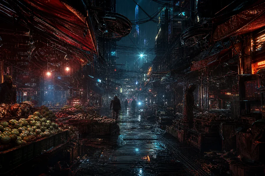 Dark Cyberpunk Market Street Cyberpunk Wallpaper  8 4K