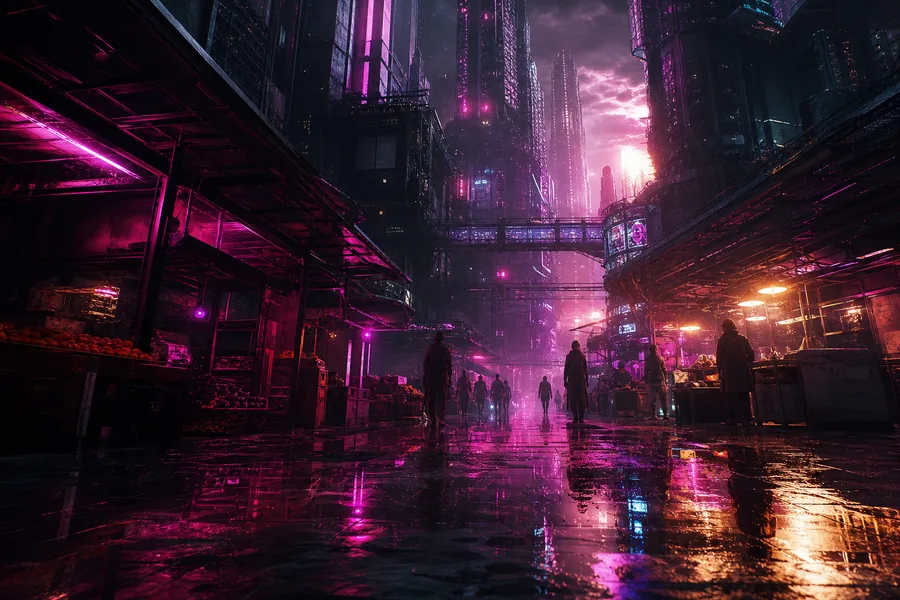 Dark Cyberpunk Market Street Cyberpunk Wallpaper  8 4K