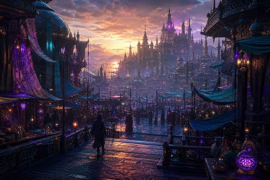 Dark Cyberpunk Market Street Fantasy Wallpaper  8 4K