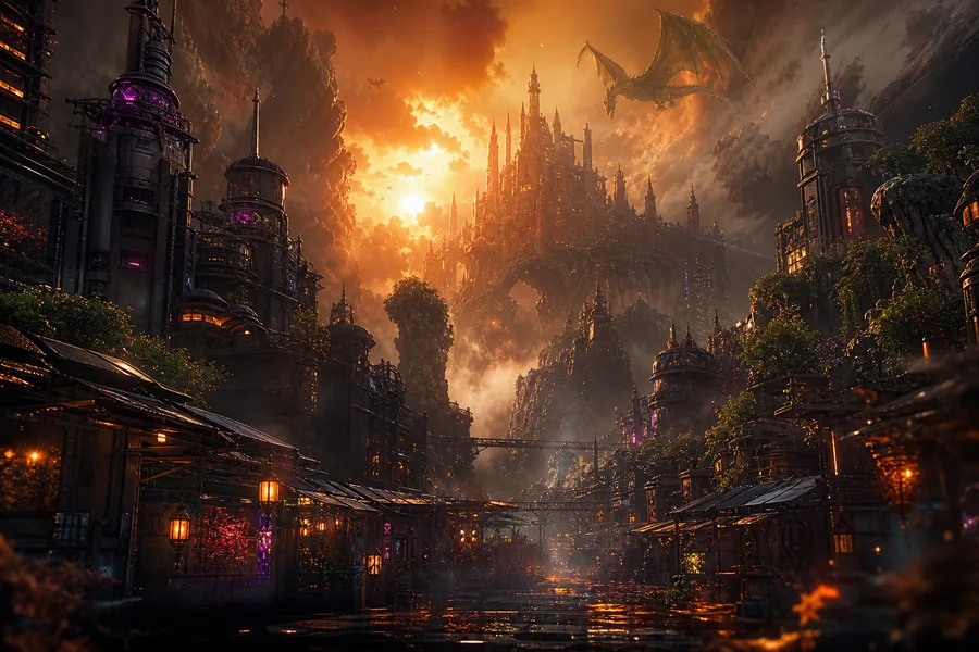 Dark Cyberpunk Market Street Fantasy Wallpaper  8 4K