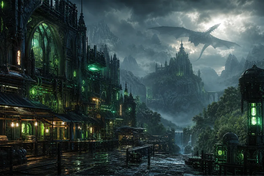 Dark Cyberpunk Market Street Fantasy Wallpaper  8 4K