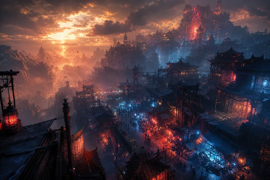 Dark Cyberpunk Market Street Fantasy Wallpaper  8 4K