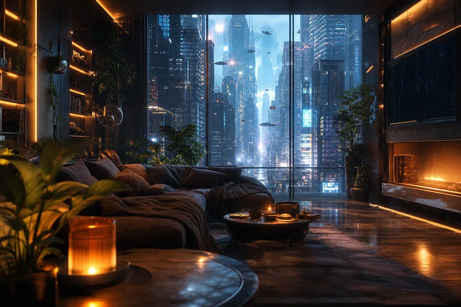 Dark Cyberpunk Market Street Living-Room-Design Wallpaper  24 4K