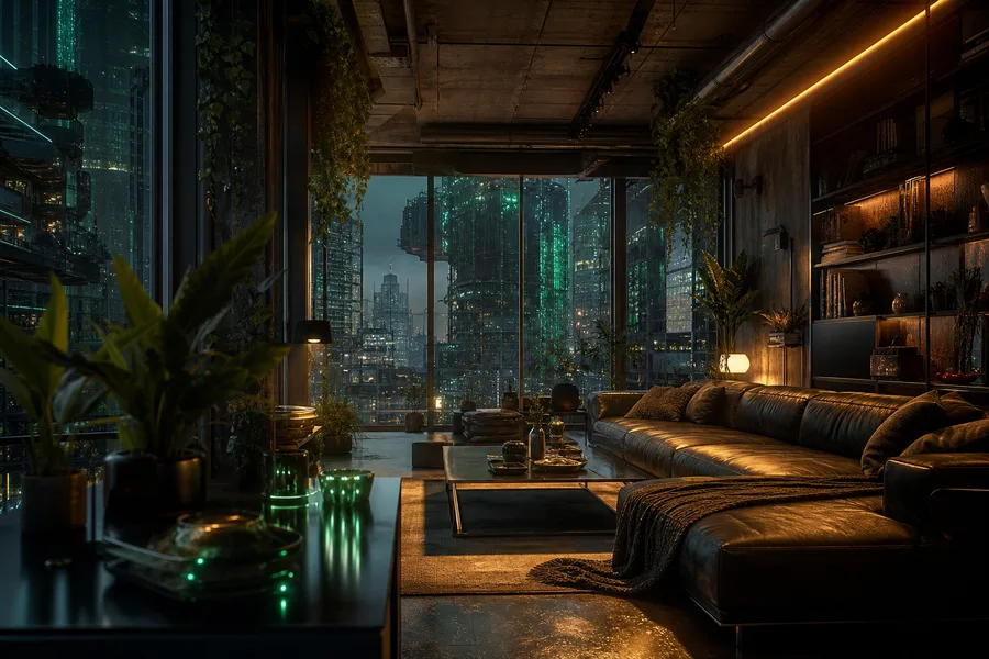 Dark Cyberpunk Market Street Living-Room-Design Wallpaper  8 4K