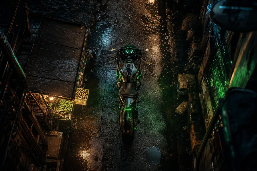 Dark Cyberpunk Market Street Motorcycles Wallpaper  8 4K