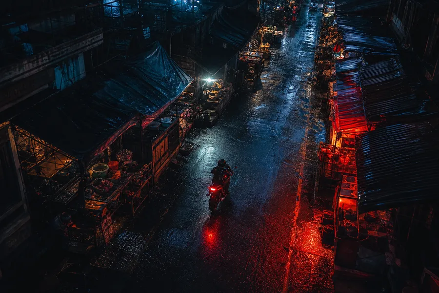 Dark Cyberpunk Market Street Motorcycles Wallpaper  8 4K