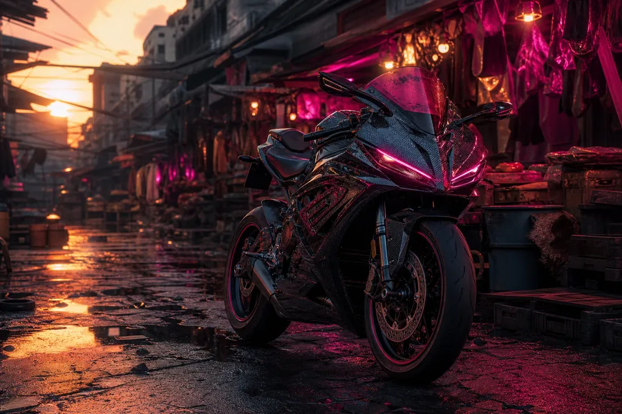 Dark Cyberpunk Market Street Motorcycles Wallpaper  8 4K