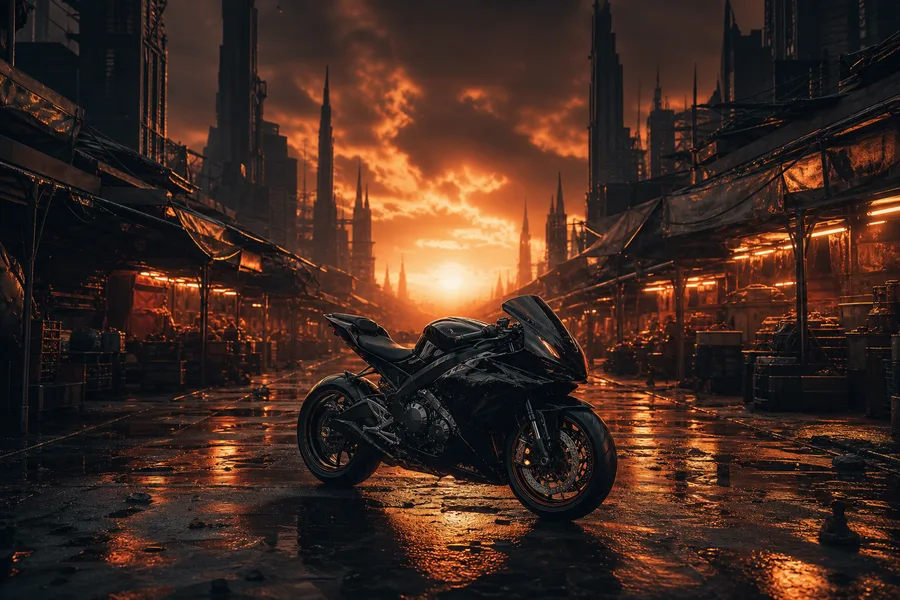 Dark Cyberpunk Market Street Motorcycles Wallpaper  8 4K