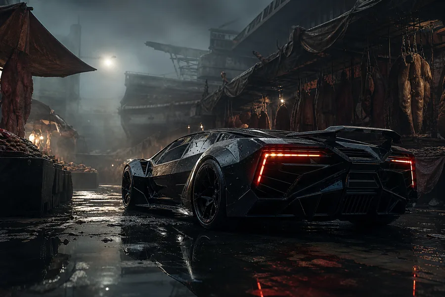 Dark Cyberpunk Market Street Supercars Wallpaper  8 4K