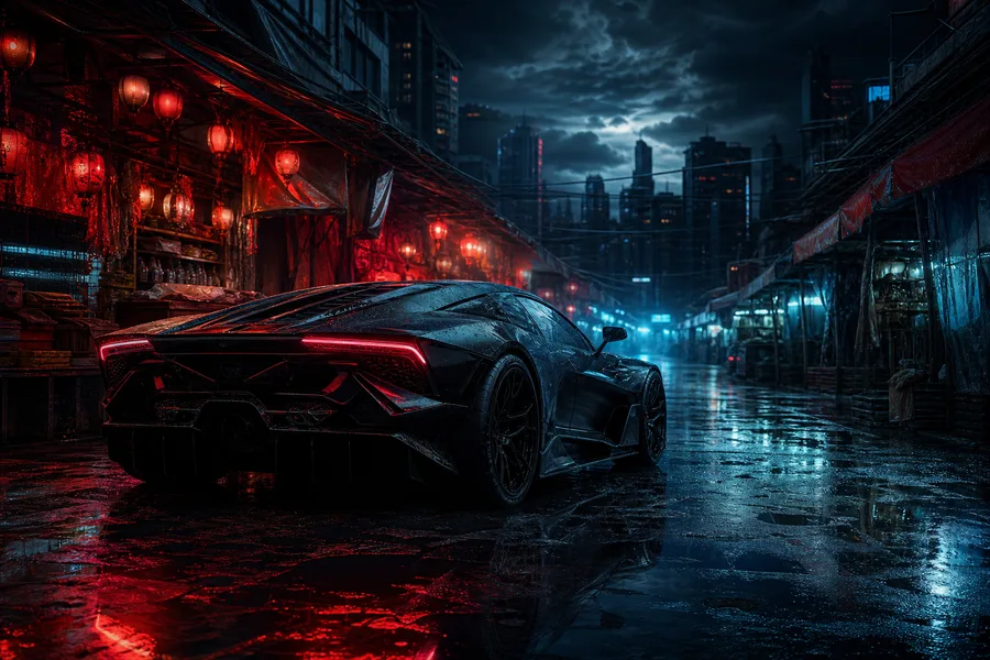 Dark Cyberpunk Market Street Supercars Wallpaper  8 4K