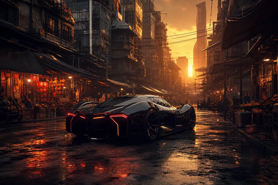 Dark Cyberpunk Market Street Supercars Wallpaper  8 4K