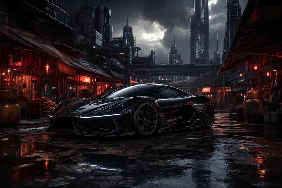 Dark Cyberpunk Market Street Supercars Wallpaper  8 4K