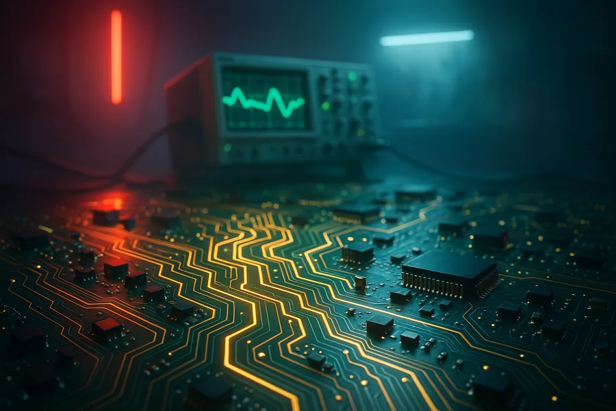 Electronics Lab With Oscilloscope And Neon Lights Electronics Wallpaper  3 4K
