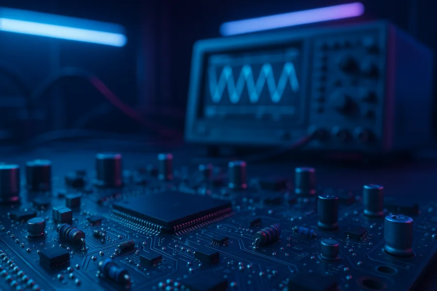Electronics Lab With Oscilloscope And Neon Lights Electronics Wallpaper  3 4K