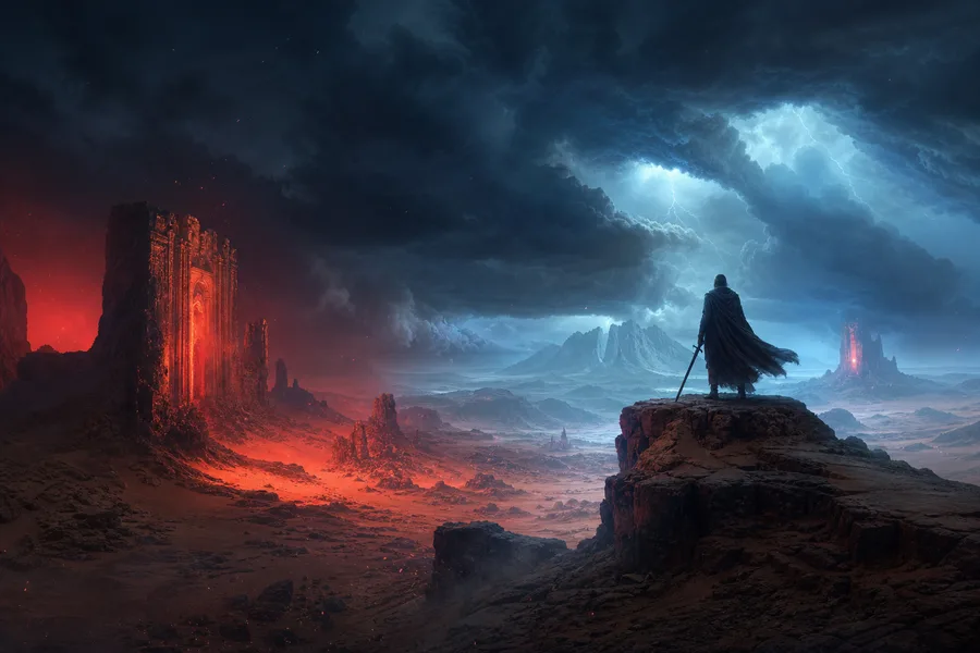 Epic Adventure Desert Scene With Dramatic Clouds Movie Wallpaper  7 4K
