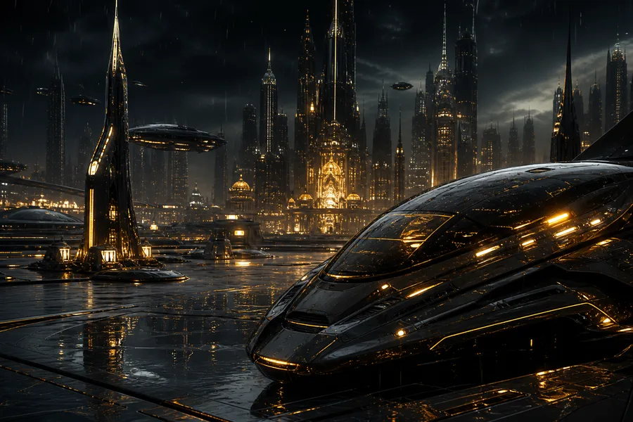 Epic Science Fiction City With Flying Vehicles Cinematic Style Movie Wallpaper  1 4K