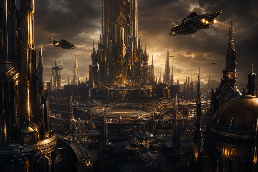 Epic Science Fiction City With Flying Vehicles Cinematic Style Movie Wallpaper  1 4K