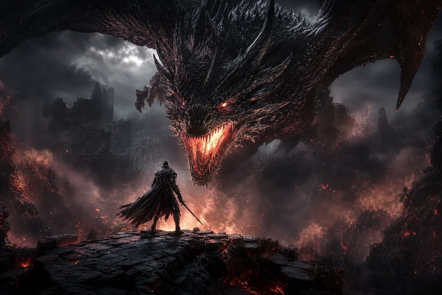 Fantasy Dragon Boss Battle Scene Gaming Wallpaper  5 4K