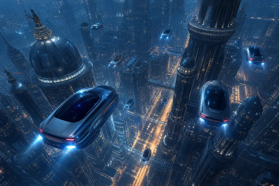 Flying Cars Above Neon Downtown Art Wallpaper  13 4K