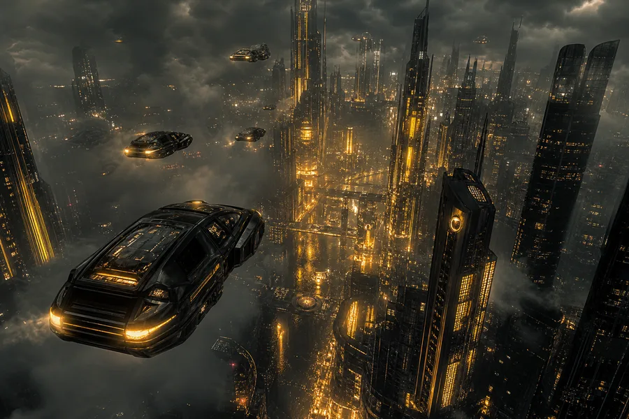 Flying Cars Above Neon Downtown Cyberpunk Wallpaper  13 4K