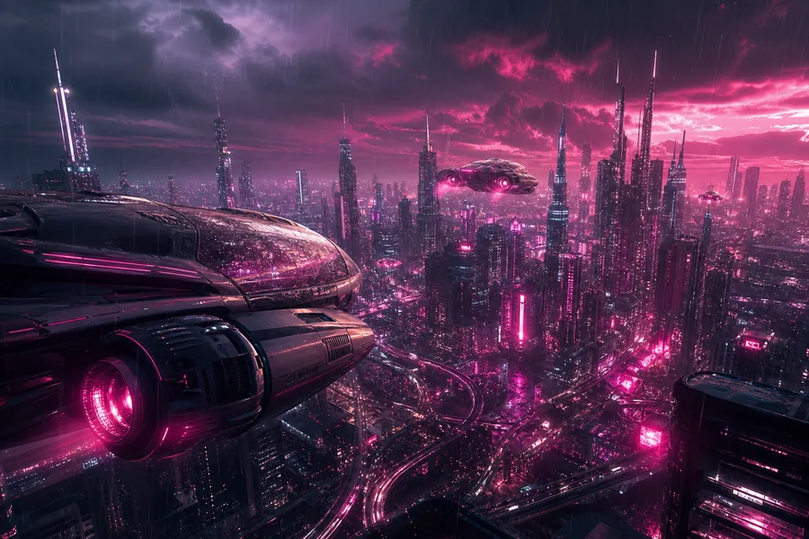 Flying Cars Above Neon Downtown Cyberpunk Wallpaper  13 4K