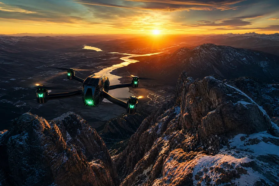 Fpv Drone Flying Above Mountains At Sunset Drone Wallpaper  1 4K