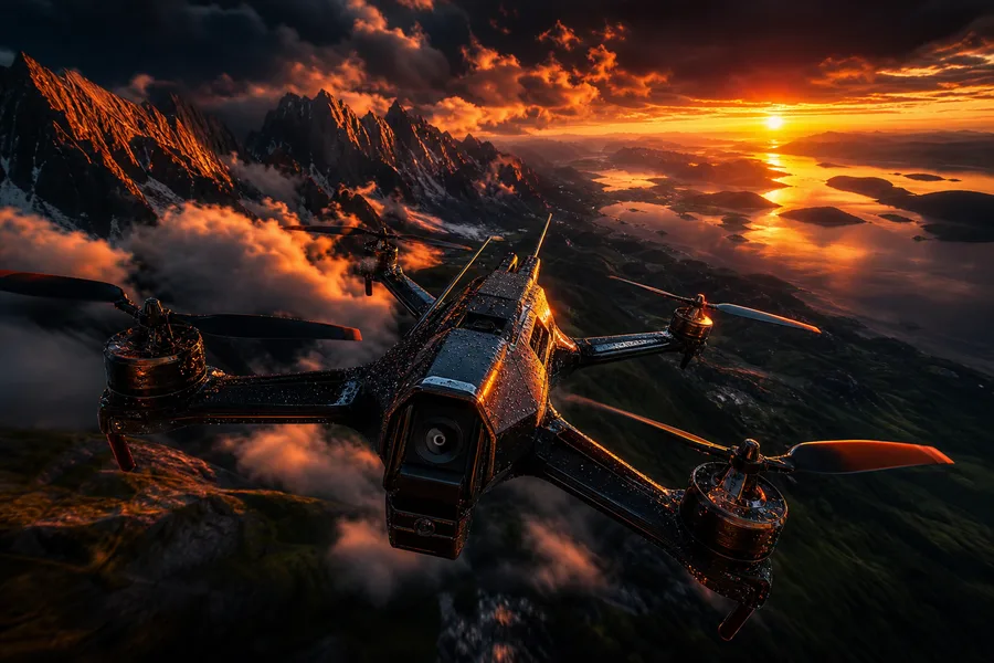 Fpv Drone Flying Above Mountains At Sunset Drone Wallpaper  1 4K