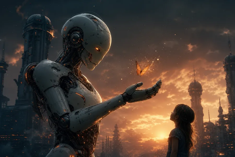 Friendly Humanoid Robot In Futuristic City Robots Wallpaper  1 4K
