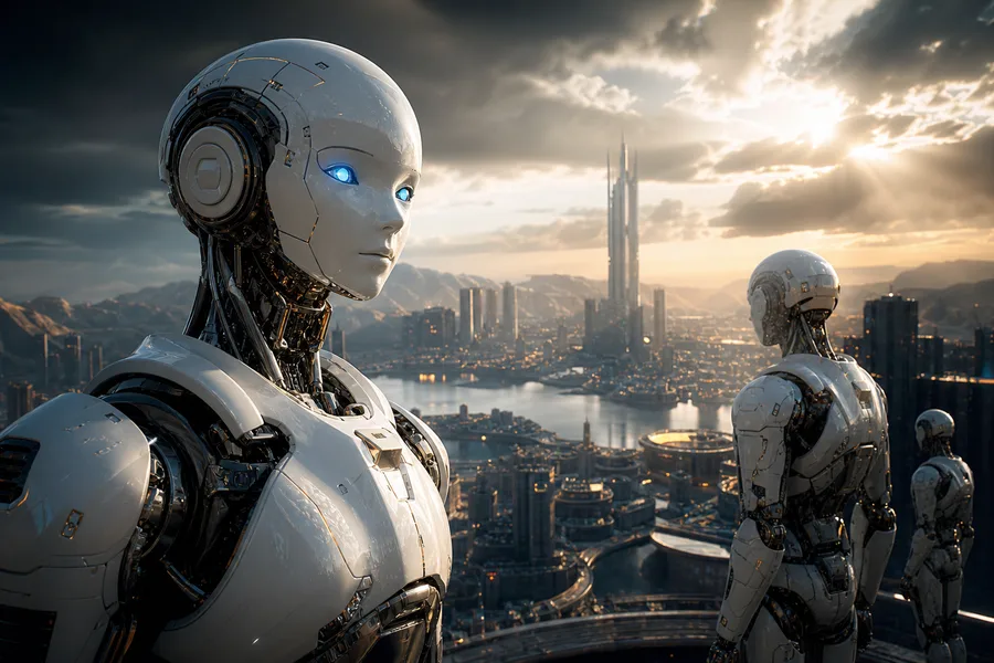Friendly Humanoid Robot In Futuristic City Robots Wallpaper  1 4K