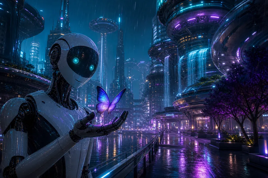 Friendly Humanoid Robot In Futuristic City Robots Wallpaper  1 4K