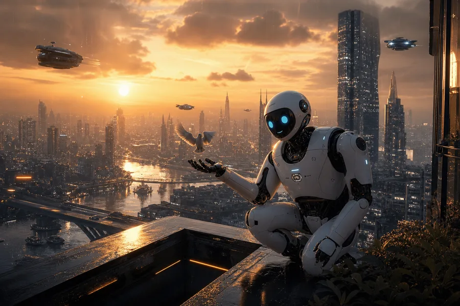 Friendly Humanoid Robot In Futuristic City Robots Wallpaper  1 4K