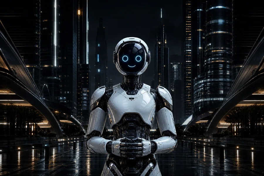 Friendly Humanoid Robot In Futuristic City Robots Wallpaper  1 4K